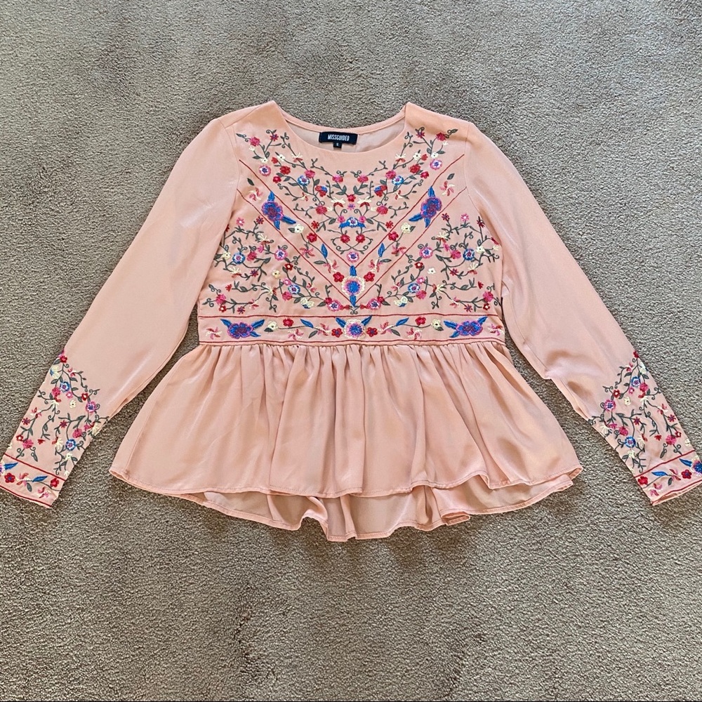 Embroidered Peplum Blouse